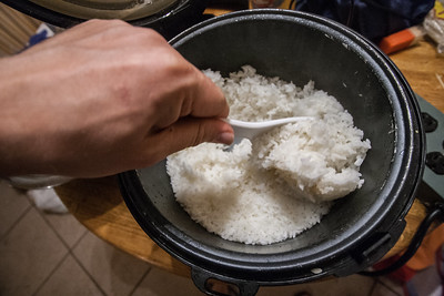 preparing steamed rice for breakfast