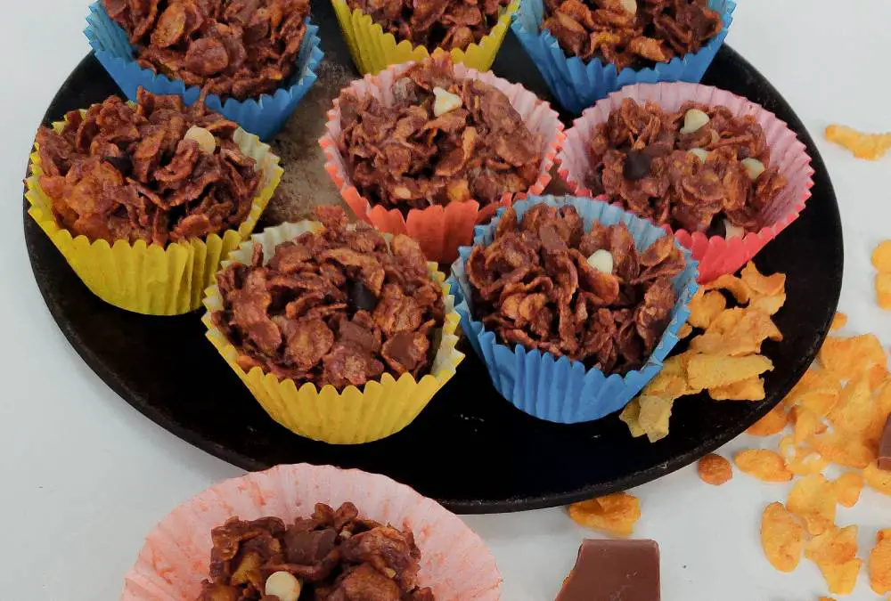 cornflake cakes in rainbow paper cups